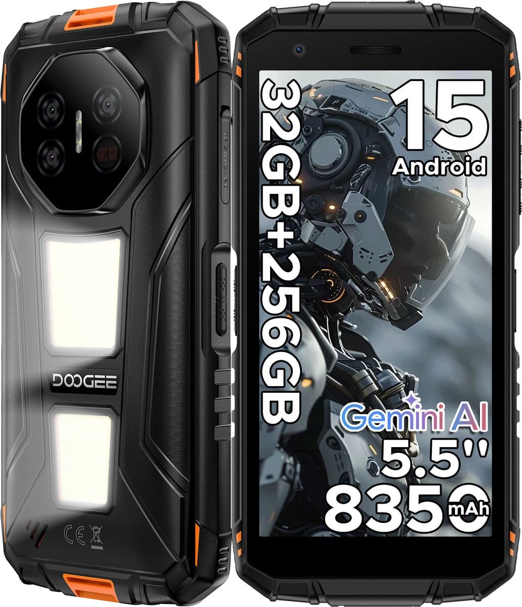 DOOGEE Fire 3 Max-Robuuste Smartphone-Android 15-32GB RAM + 256GB ROM-8350 mAh-1200LM kampeerlamp-outdoor smartphone-5,5 inch IPS HD+ scherm -48 MP + 8 MP camera-Gemini AI-Widevine L1-IP68 water- en stofbestendig - GPS-vingerafdrukherkenning-NFC- OTG — afbeelding 1
