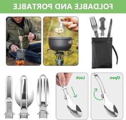 Complete Camping Servies Set, 10-delige Kookset van Aluminium, Draagbare Buitenkeuken, Opvouwbaar Bestek en Mini Campingfornuis voor Hiking, Vissen en Picknicks — thumbnail 2