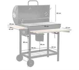 LeeuwenChoice® BBQ Pro Serie - Houtskool BBQ Wagen - 32x76x81cm Grill - Verrijdbaar met Wielen - Met Deksel & Thermometer — thumbnail 2