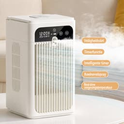 Airco -Mobiele Airco en Luchtkoeler met Mistbevochtiging - Premium Mini Cold Air Fan 500ml - Stille Tafelventilator 18 dB met Klok en Temperatuurweergave-Oplaadbaar - Draagbare Luchtkoeler voor Slaapkamer en Kantoor — thumbnail 5