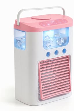 Ventilator - Draagbare luchtkoeler en ventilator - mini airco met 3 snelheden & 3 sproeistanden, 600 ml watertank, RGB-verlichting, oplaadbare mini-tafelventilator（roze） — thumbnail 1