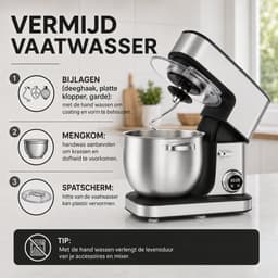 Kadoland® 16L Stand Mixer – Professionele Keukenmachine voor Zwaar Deeg – 12 Snelheden – RVS Mengkom – Inclusief Accessoires — thumbnail 3