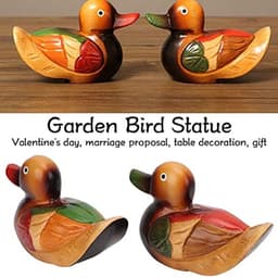 2 stuks Mandarijneendbeelden, houten handbeschilderde figuren, tuinvogelornament, kunstsculptuur voor buiten, verzamelobjecten — thumbnail 2