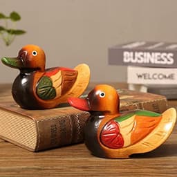 2 stuks Mandarijneendbeelden, houten handbeschilderde figuren, tuinvogelornament, kunstsculptuur voor buiten, verzamelobjecten — thumbnail 3