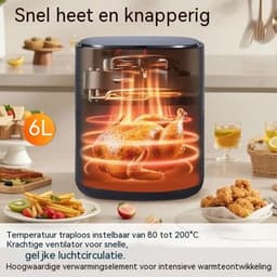 Glitzerlife - Airfryer Heteluchtfriteuse Friteuse - 6L kijkvenster 7 programma's - 11 functies touchscreen timer - 10 x bakpapier voor familiekeuken - 1500W stille anti-aanbak gezinskeuken - Zwart — thumbnail 4