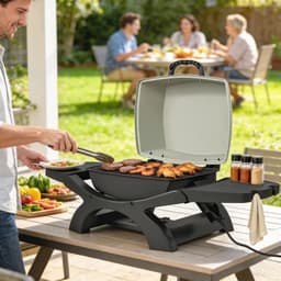 Elektrische Tafelgrill - Barbecue - Draagbare Barbecue en grill - 2,3 kW - Grillwagen - Tafelgrill - met Antiaanbaklaag, Bijzettafels, Vetopvangbak & Deksel - 102 x 48 x 38 cm - Zwart — thumbnail 5