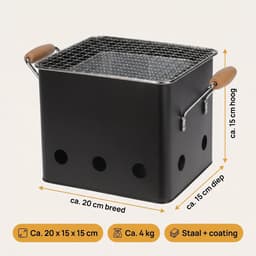 Cheqo® BBQ Kubus - Mini-Barbecue - Houtskool BBQ - Tafelbarbecue - Draagbare Grill - Camping BBQ - Picknick BBQ - Outdoor BBQ - Balkon Barbecue - Eenpersoons BBQ - Meeneem BBQ - Tuinfeest BBQ - Mat Zwart - Barbecue - Kolen BBQ - Tuin BBQ - Grill — thumbnail 5