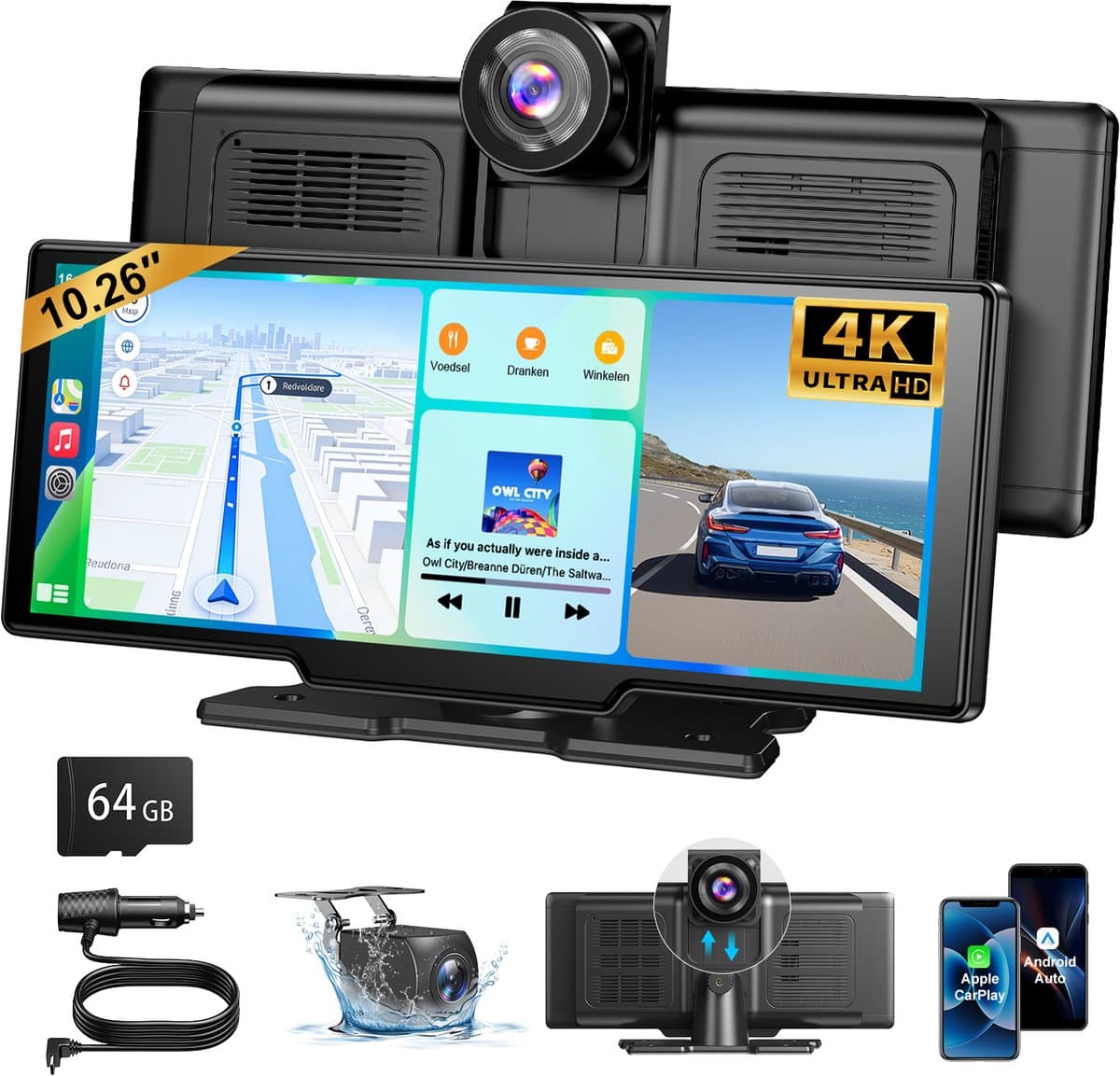 ESSGOO Draadloos CarPlay Scherm 10 Inch - Geschikt voor Android Auto Scherm - Dashcam voor auto - Incl. 64GB SD — afbeelding 1
