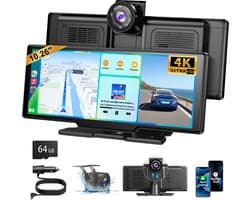 ESSGOO Draadloos CarPlay Scherm 10 Inch - Geschikt voor Android Auto Scherm - Dashcam voor auto - Incl. 64GB SD