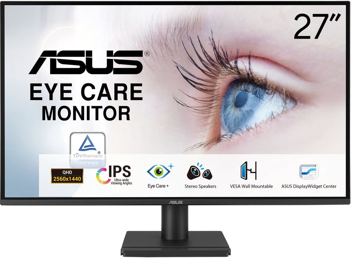 ASUS VA27AQ Eye Care - QHD IPS Monitor - EPEAT en TCO gecertificeerd - 75Hz - Speakers - 1ms - 27 Inch — afbeelding 1