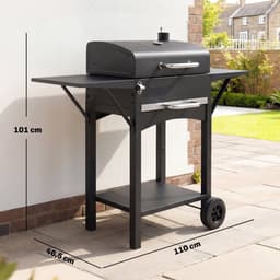 Houtskoolgrill met Deksel – BBQ Smoker Grill met 2 Zijtafels, Groot Grilloppervlak, Thermometer en Wielen – 110 x 46,5 x 101 cm / 43,3 x 18,3 x 39,8 inch – Zwart — thumbnail 4