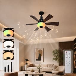 MUPOO Moderne plafondventilator met verlichting E27 Fitting met Kantelbare Ventilatorkop -Afstandsbediening& Bluetooth Speaker- RGB & 6 Verstelbare Hoogtes-Dimbaar& 3 Snelheden- ventilator lamp voor Slaapkamer Woonkamer — thumbnail 1