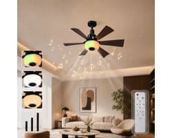 MUPOO Moderne plafondventilator met verlichting E27 Fitting met Kantelbare Ventilatorkop -Afstandsbediening& Bluetooth Speaker- RGB & 6 Verstelbare Hoogtes-Dimbaar& 3 Snelheden- ventilator lamp voor Slaapkamer Woonkamer
