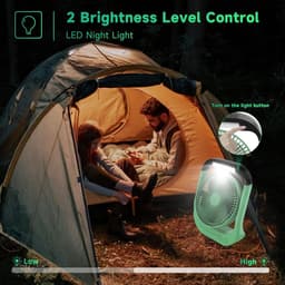 Camping ventilator 10000mAh oplaadbaar - Tafelventilator met LED lamp, timer, 4 snelheden en 180° rotatie — thumbnail 4