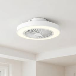 Plafondventilator Fiato Ø 50 cm - metalen ventilator - ventilator voor laag/schuin plafond - top kwaliteit - stil - energie zuinig - 6 snelheden - warm wit licht 2700 Kelvin - 3 step dim - zomer en winter stand - wit — thumbnail 1
