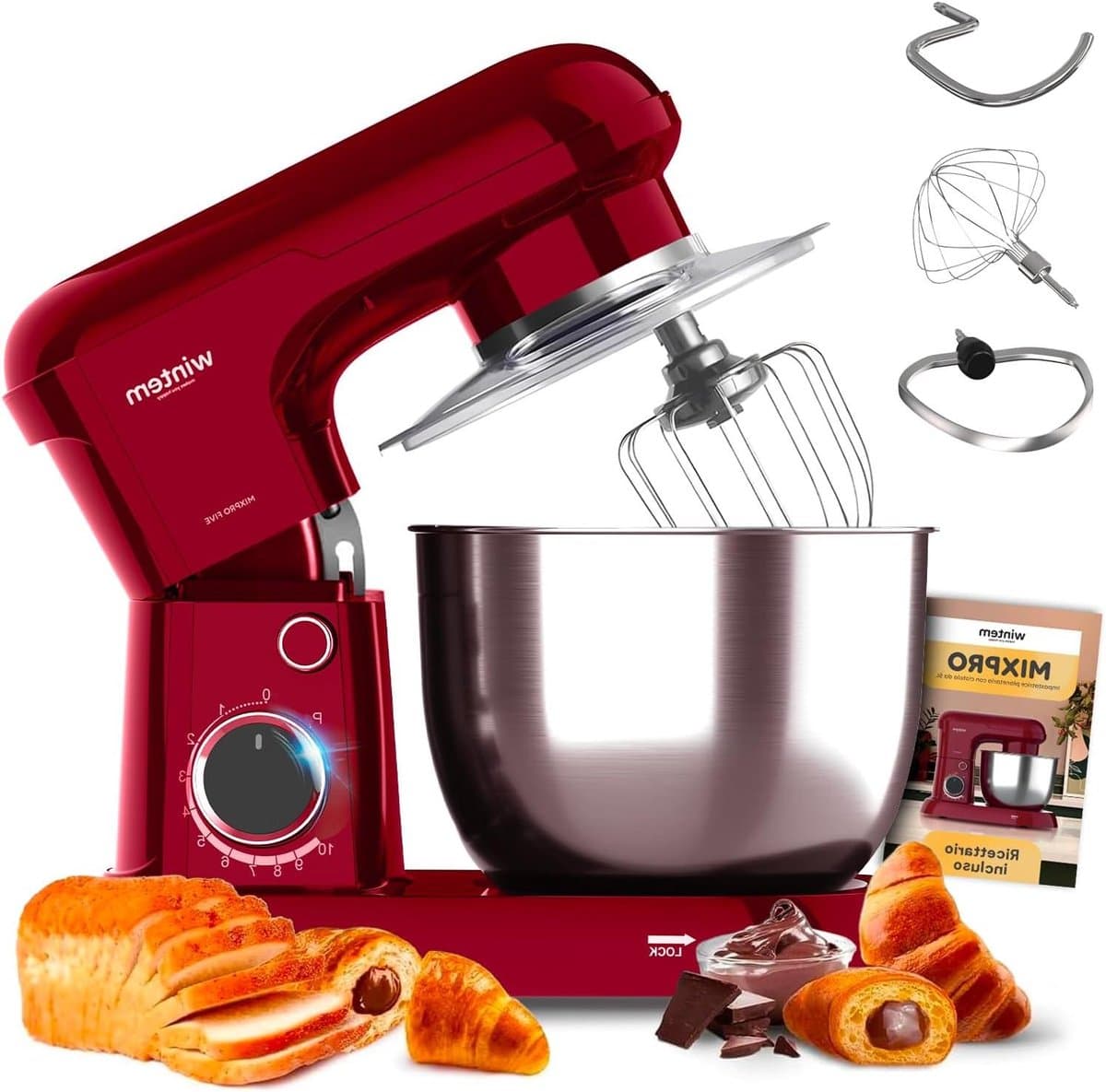 Planeetmixer - Keukenmachine - Bakken en Koken - 10 snelheden - 5 liter kom - Rood — afbeelding 1