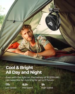 Oplaadbare Clip-on Ventilator met LED Verlichting en Haak - Stille Campingventilator — thumbnail 4
