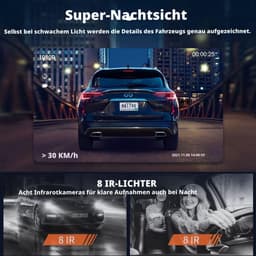 Dashcam Auto 360 graden - 4 camera's-1080p Full-HD, Inclusief 64GB geheugenkaart, wifi, nachtzicht, G-sensor, bewegingsdetector, 3 inch IPS-display, waterdicht, loop-opname,trigger bij ongevallen-WDR — thumbnail 2