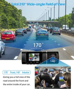 Dash Cam - Dash cam voor en achter binnen met 32G SD-kaart, 1080P+1080P Dash Camera voor auto's, 310° groothoek, nachtzicht WDR G-sensor parkeermonitor loopopname bewegingsdetector — thumbnail 5