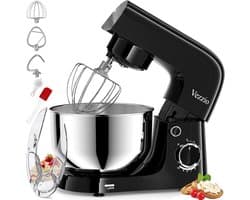 Vezzio Blender, 4,5 liter, 1500 W, 10 snelheden, keukenmachine om te bakken (zilver) (zwart)