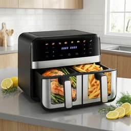 9.4L Airfryer met 2 Kamers & Kijkvenster – Dubbele Heteluchtfriteuse 8-in-1 – Touchscreen & Antiaanbak Mandjes — thumbnail 1