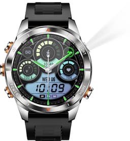 Knobbout Smartwatch 1.46" Scherm (3,7 cm) met Krachtige Zaklamp & UV Licht – 3ATM Waterdicht | Bluetooth Bellen | 515mAh Lange Batterij | Sport & Gezondheid Tracker | Full Metal Design - Zilver — thumbnail 3