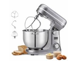 Sello! keukenmachine - krachtige stille motor – deeg kneden – mixer – kloppen – 6 snelheden – 1200 watt – 6 liter – grijs