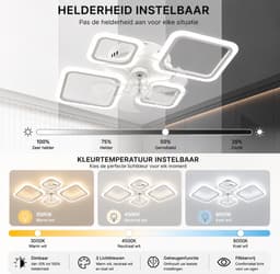 Plafondventilator met LED Verlichting – 65W – Dimbaar (3000K-6000K) – 6 Snelheden – Met Afstandsbediening & App – Stil – Wit — thumbnail 1
