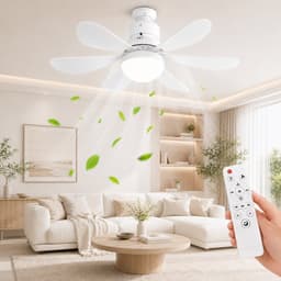 MUPOO E27 Plafondventilator met Lamp Ø52 cm - Ventilatorlamp met Afstandsbediening - 3 Kleurtemperaturen - 3 Snelheden - Timer en Geheugenfunctie - Stil DC Motor -Voor Slaapkamer Kinderkamer- Wit — thumbnail 1