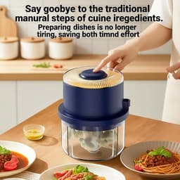 Elektrische Mini Chopper - Keukenmachine Hakmolen - Snel Ingrediënten Snijden - Draadloos en Draagbaar - 350 ml Capaciteit - Blauw — thumbnail 2