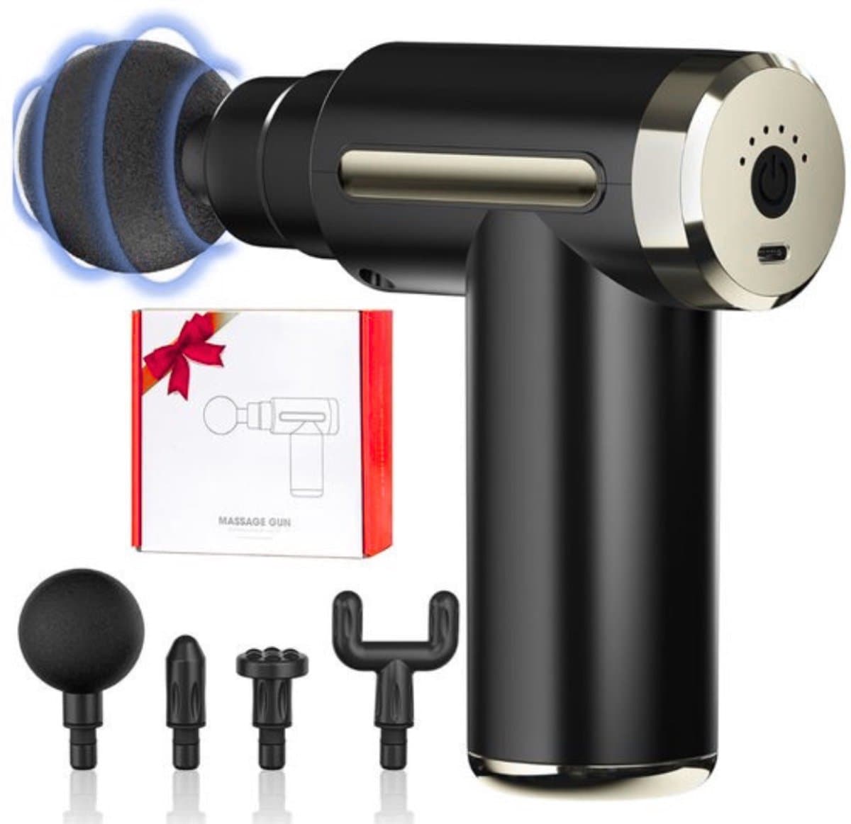 Massage Gun Krachtig en Stil – Massage Apparaat Percussie Met 4 Massagekoppen Voor Gerichte Behandeling – Draagbaar Ontwerp Voor Thuis en Sportgebruik | Compact en Gebruiksvriendelijk in Zwart — afbeelding 1