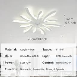 2-in-1 Plafondventilator met Verlichting – Ø78cm – Smart App & Afstandsbediening – Dimbaar LED – 6 Snelheden – Zomer/Winterstand – Stille Motor – Wit – Slaapkamer & Woonkamer — thumbnail 4