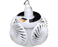 ZVD Plafondventilator – Op zonne-energie werkende ventilator met verlichting – Tentventilator met 4 bladen – Met LED-verlichting – Oplaadbaar via USB – Inclusief afstandsbediening – Ideaal voor kamperen, wandelen en verkoeling buitenshuis