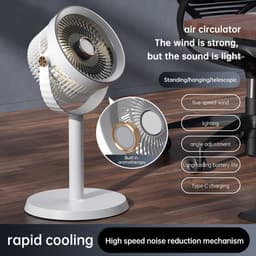 Statiefventilator-vloerventilator-1 stuk tafel ventilator geluidloos-Staande bureauventilator met 5 instelbare snelheden - in hoogte verstelbare vloerventilator - geschikt voor gebruik in studentenkamers/slaapkamers - grijs - 23,5 x 23,5 x 11,9 cm — thumbnail 5