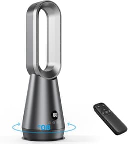 Bladloze Torenventilator - Stille Staande Fan - Comfortabele Verkoeling - 8 Windstanden 80° Oscillatie - 9 Uur Timer - Zilvergrijs — thumbnail 1