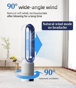 Torenventilator Luchtreiniger - Bladeloze Ventilator - Binnenklimaat Verbeteren - 2-in-1 Functie - 56 Cm - Wit Blauw — thumbnail 5