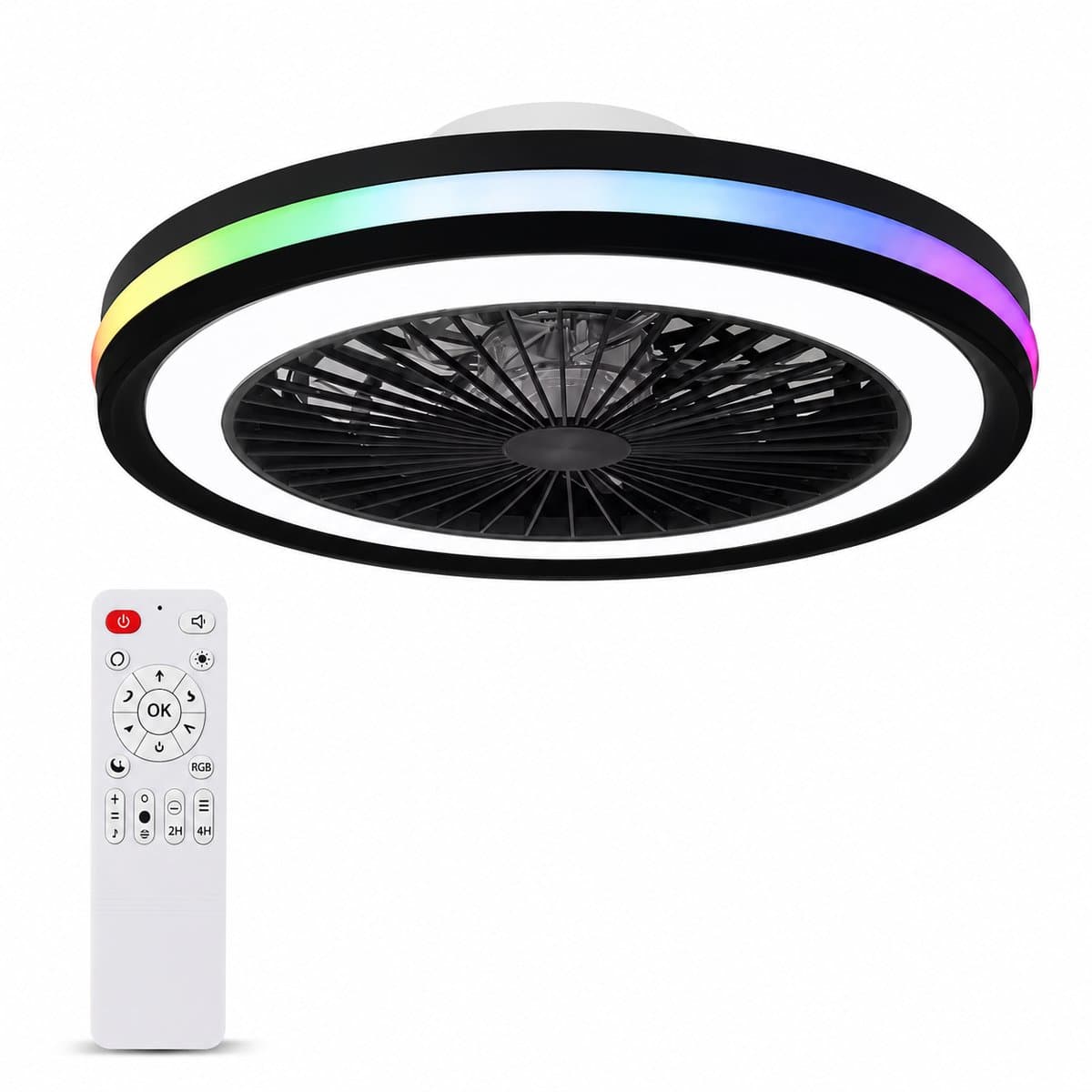 Plafondventilator met Verlichting 50 cm – Fluisterstil – Slimme RGB LED Lamp – App & Afstandsbediening – Google Home & Alexa – 6 Snelheden – Zomer & Winterstand — afbeelding 1