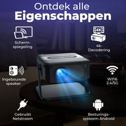 Miroza® Pro Mini Beamer Zwart - 4K Ultra HD Projector - Draagbare Beamer met Wifi 6 & Bluetooth 5.2 - Android 14 & IOS - YouTube, Netflix & Disney - Ingebouwde Speakers & 3 meter stekkersnoer — thumbnail 2