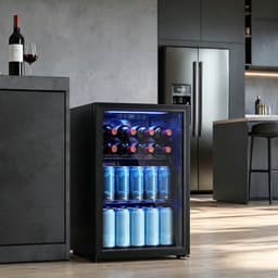 70L Drankenkoelkast - Vrijstaande Mini Koelkast - Zwart Dubbele Glazen Deur - UV-bescherming 2 Verstelbare Roosters LED - Display Verlichting 2-18°C- voor Kantoor Slaapkamer Bar — thumbnail 2