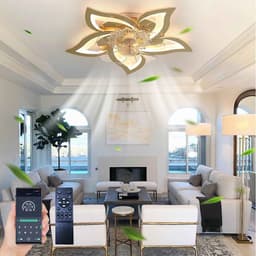 Equivera Plafonniere met Ventilator - Goud - Plafondventilator - Plafondventilator Met Afstandsbediening & APP - Plafondventilator Slaapkamer - Plafond Ventilator met Verlichting - Plafondlamp - Plafonniere - Ideaal voor in uw slaapkamer! — thumbnail 1
