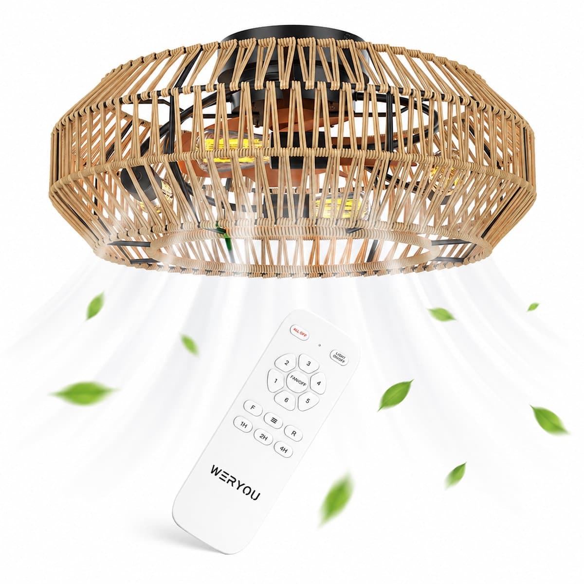 WERYOU® illuminAIR Plafondventilator - Plafonniere - Plafondventilator met Afstandsbediening - Plafondlamp - Plafond ventilator met Verlichting - Ventilator lamp — afbeelding 1