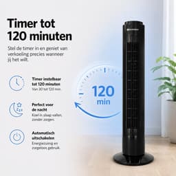 Toren Ventilator met Timer - Staande Ventilator met 3 Standen - Luchtkoeler Oscillatie 120 Graden - Verkoeling - Luchtkoeler Aircooler - Tower Fan - Ventilator Geruisloos - Tower Ventilatoren - Waaier - Torenventilator Stil - Zwart - Silvergear — thumbnail 5