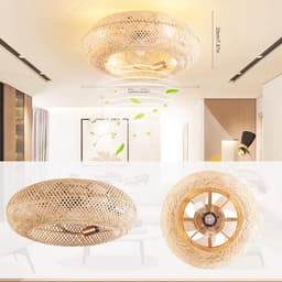 KZQ Plafondventilator met verlichting bamboe look 50cm transparante bladen met afstandsbediening — thumbnail 2