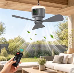 MUPOO Draagbare Oplaadbare ventilator lamp camper met Afstandsbediening - Ø 45cm-12000mAh - 4 Standen-Timer - Stille Motor & Type-C Opladen - lamp ventilator plafond voor Slaapkamer, Tuin, Kamperen, RVs & Buiten — thumbnail 1