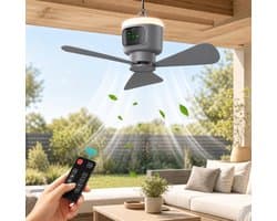 MUPOO Draagbare Oplaadbare ventilator lamp camper met Afstandsbediening - Ø 45cm-12000mAh - 4 Standen-Timer - Stille Motor & Type-C Opladen - lamp ventilator plafond voor Slaapkamer, Tuin, Kamperen, RVs & Buiten