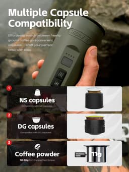 Draagbare Elektrische Espressomachine - Draagbaar Koffiezetapparaat - 7500 mAh batterij - 20 bar druk - Voor Onderweg, Reizen en Camping- 100 ml - - Espresso - Nespresso - Dolce Gusto - Capsule Koffie - Gemalen Koffie - groen — thumbnail 4
