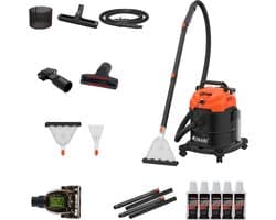 Kibani Nat/ Droogzuiger - Inclusief 5 flessen Reinigingsmiddel - Alleszuiger met Accessoires - met Sproeifunctie - 1600W - Tapijtreiniger - Inclusief Opzetstukken