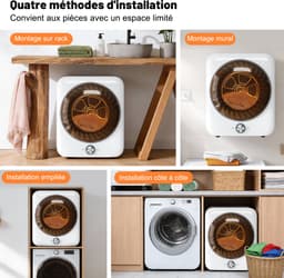 Mini Wasdroger - Compacte Afvoerdroger - Kleine Droogkast - 1350W - 8 Programma's - NTC Sensor - Wandmontage - Kleine Ruimtes - 53,5x42x65 cm - 3kg - Wit — thumbnail 5