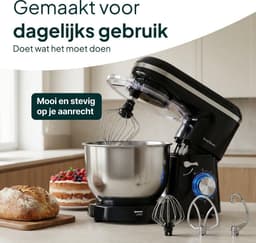 Keukenrobot - Mixer Keuken - Bakken Ingrediënten - Krachtige Motor - 6.2L Kom - Zwart — thumbnail 5