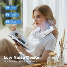 Draagbare nekventilator met grote ijskoelplaat, nekventilator, mobiele airconditioning, stil, 6000 mAh, USB-oplaadbaar, 360° koeling, luchtuitlaat achter, 3 koelstanden voor op reis, kantoor - wit — thumbnail 2